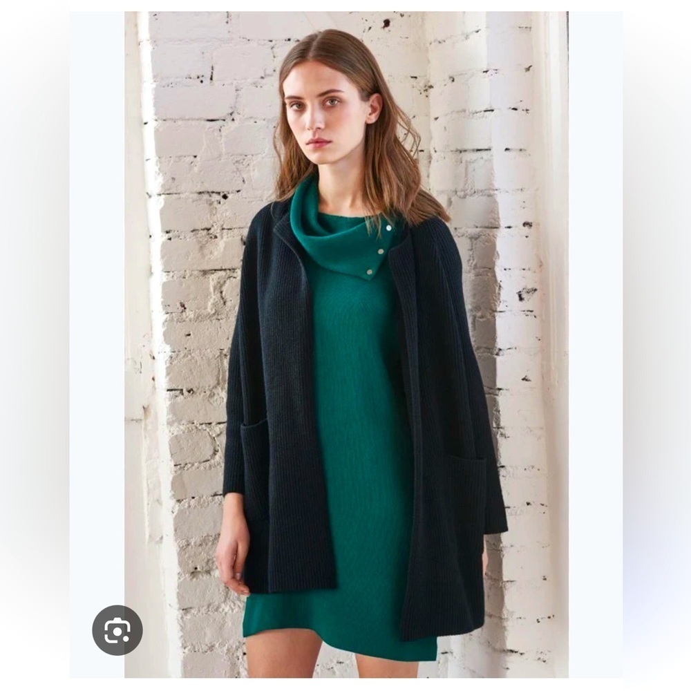 Cop. Copine Seto Black Open-Front Cardigan Ribbed Pleated Size Small NWT